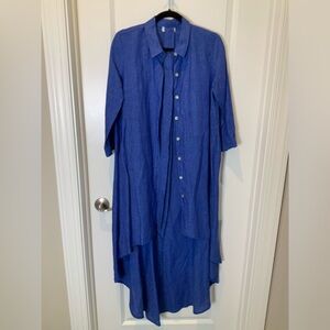 Hi low 100% linen dress, royal blue made in Italy. Sartorial Saracen’s